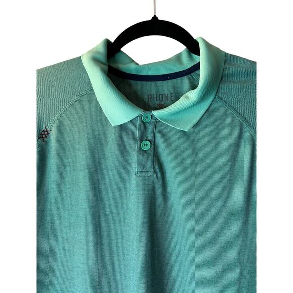 Rhone XXX Shirt Size L Green Delta Pique Performance Stretch Tennis Golf Polo - Picture 2 of 11